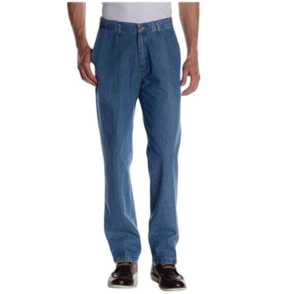 **3/$25** Lee Flat Front Denim Khaki Style Jeans 30x32 Dark Stonewash New - Picture 1 of 3